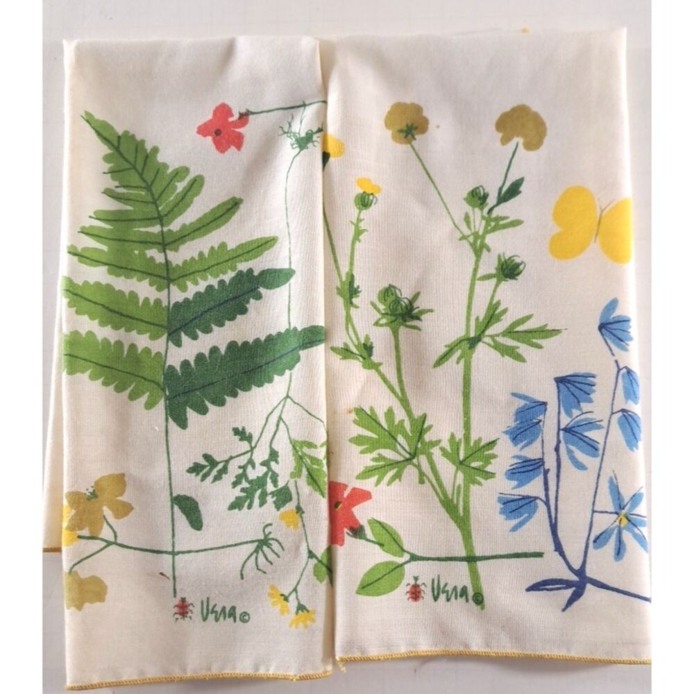Vintage Vera Neumann Napkins Set Of 2 Wild Flowers Ferns Garden Cottage 17x11
